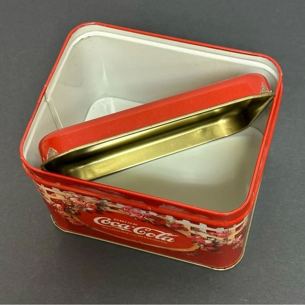 Coca-Cola Coke Vintage 6 in. Square Tin Decor Woman Floral Logo